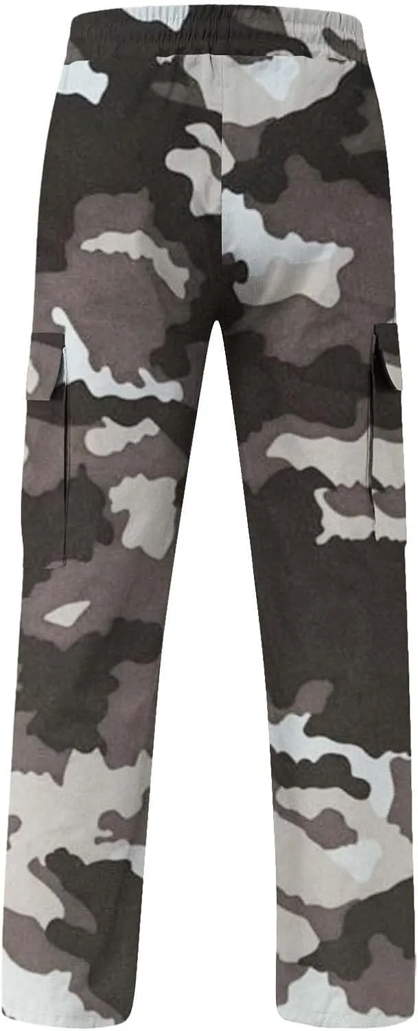 Mens Sweatpants Baggy Drawstring Wide Leg Cargo Pants Stretchy Workout Loose Joggers Trousers with Multiple Pockets