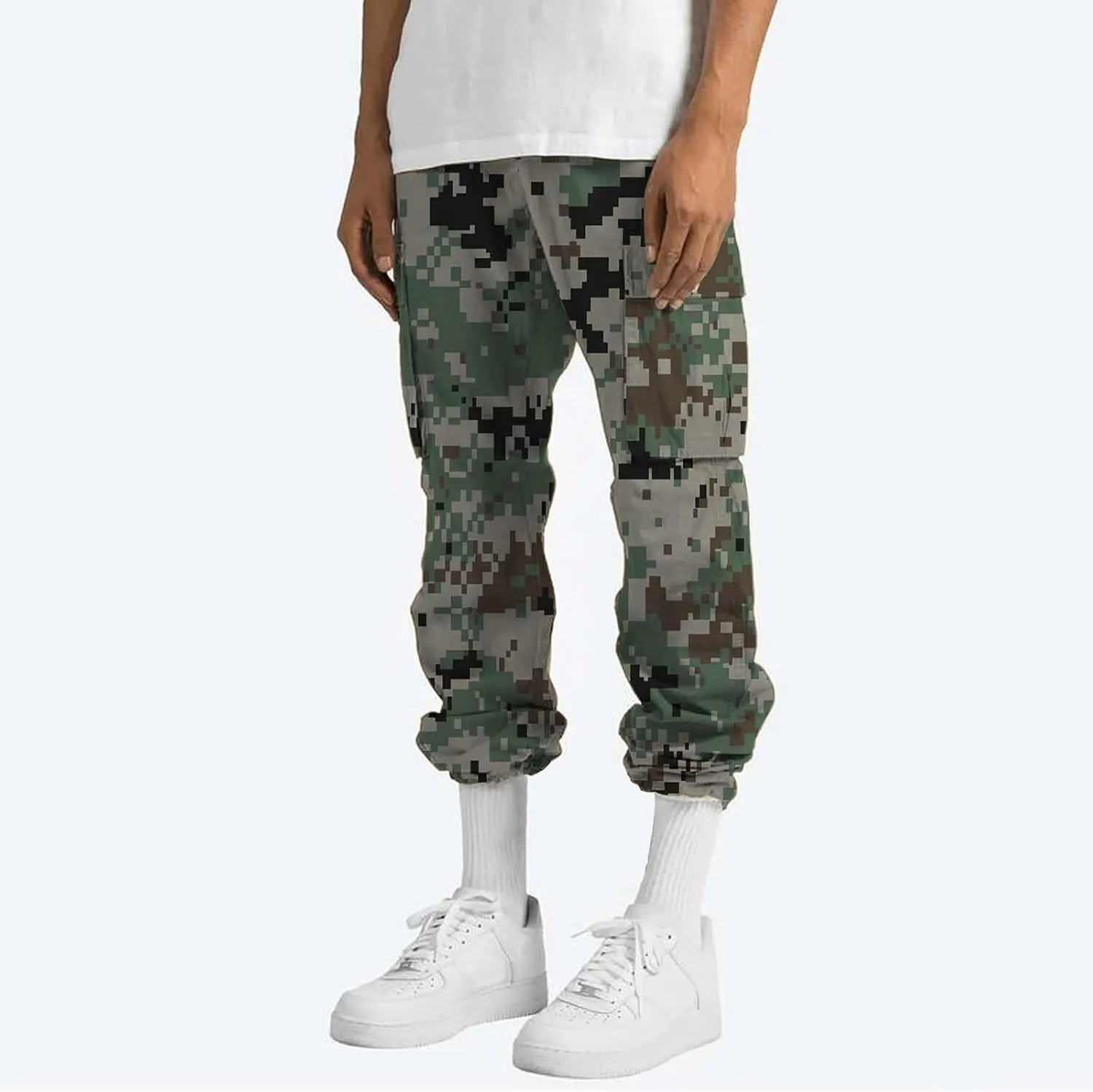 Mens Sweatpants Baggy Drawstring Wide Leg Cargo Pants Stretchy Workout Loose Joggers Trousers with Multiple Pockets