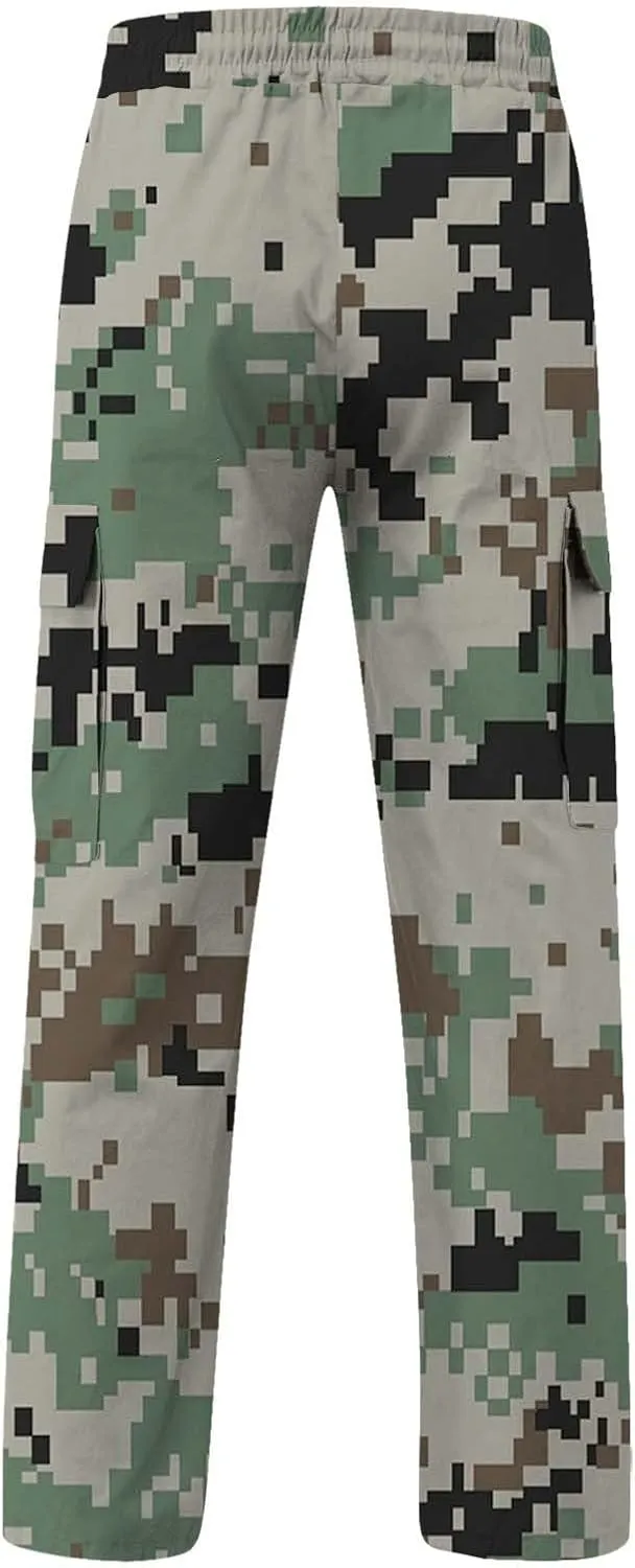 Mens Sweatpants Baggy Drawstring Wide Leg Cargo Pants Stretchy Workout Loose Joggers Trousers with Multiple Pockets