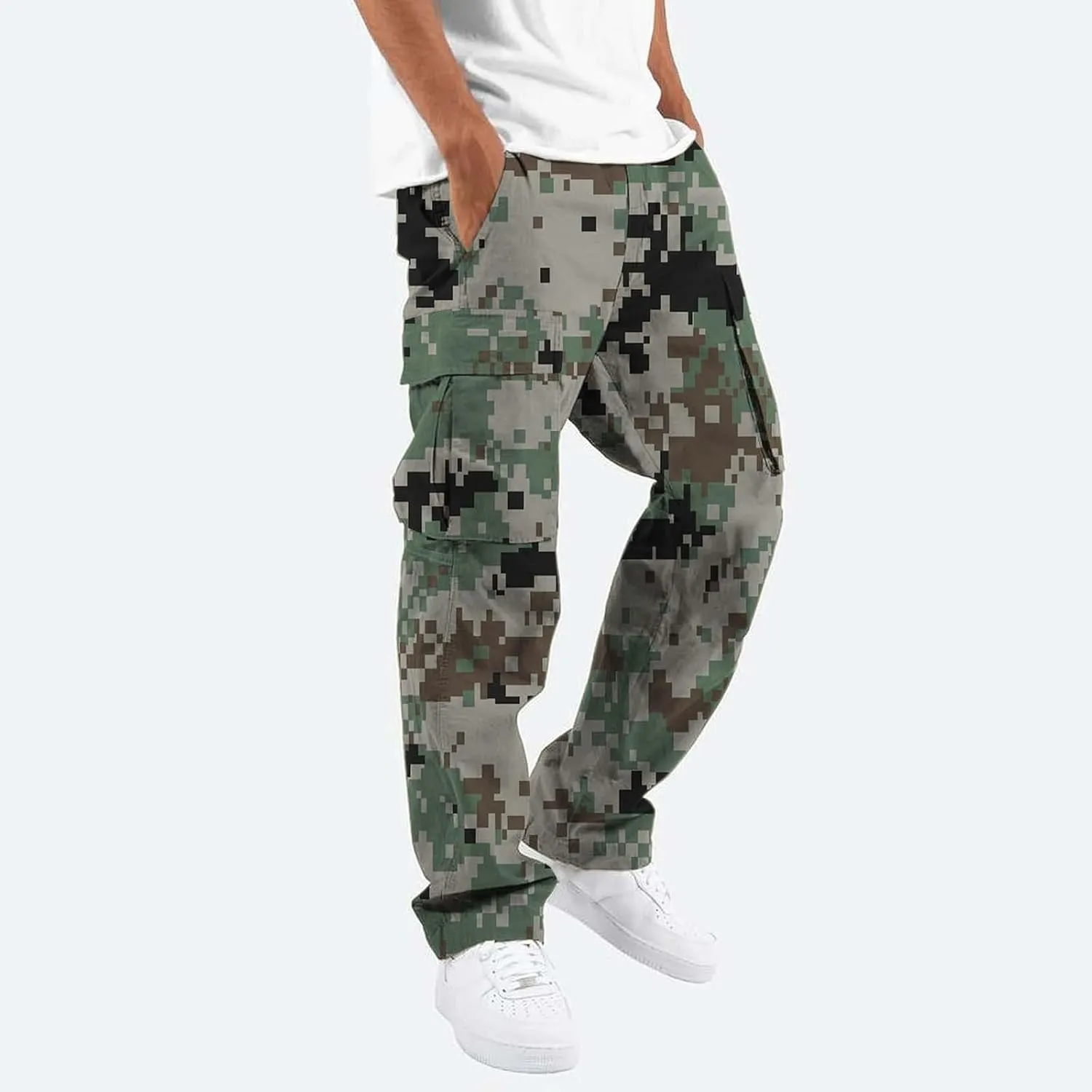 Mens Sweatpants Baggy Drawstring Wide Leg Cargo Pants Stretchy Workout Loose Joggers Trousers with Multiple Pockets
