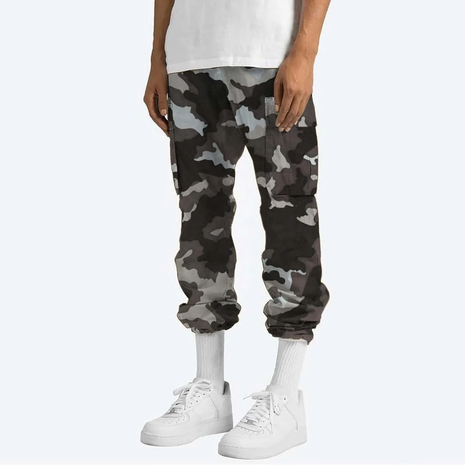 Mens Sweatpants Baggy Drawstring Wide Leg Cargo Pants Stretchy Workout Loose Joggers Trousers with Multiple Pockets