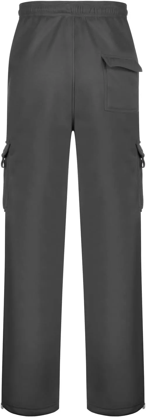 Mens Sweatpants with Pockets Baggy Heavy Cargo Sweatpants Casual Drawstring Open Bottom Athletic Joggers Sweat Pants