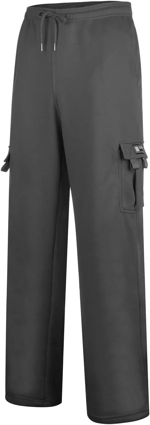 Mens Sweatpants with Pockets Baggy Heavy Cargo Sweatpants Casual Drawstring Open Bottom Athletic Joggers Sweat Pants