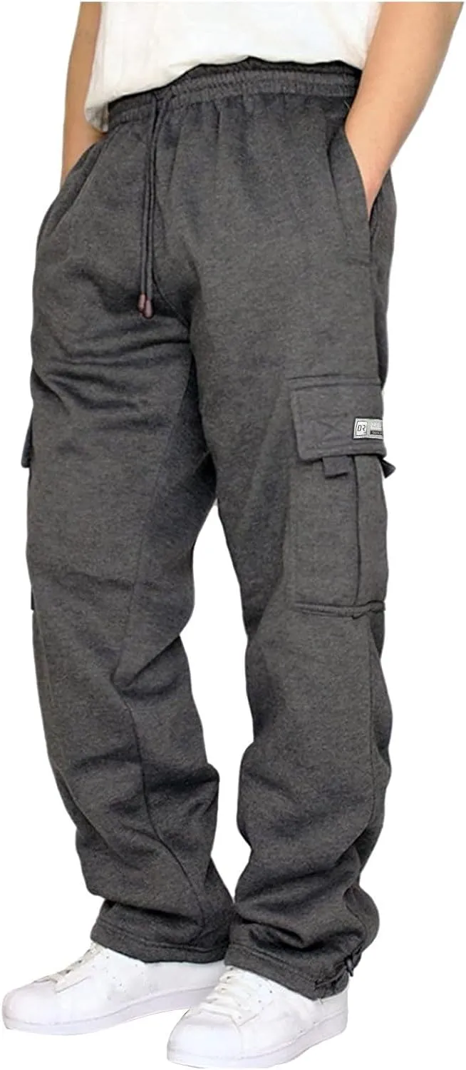 Mens Sweatpants with Pockets Baggy Heavy Cargo Sweatpants Casual Drawstring Open Bottom Athletic Joggers Sweat Pants