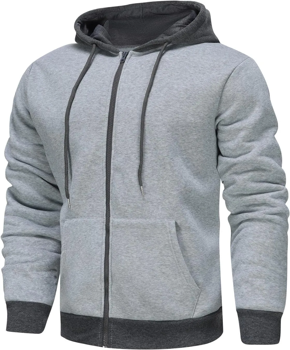 Mens Sweatshirts Hoodies Fashion Full Zip Hooded Stylish Zip Up Jacket Big And Tall Long Sleeve Coat With Pockets