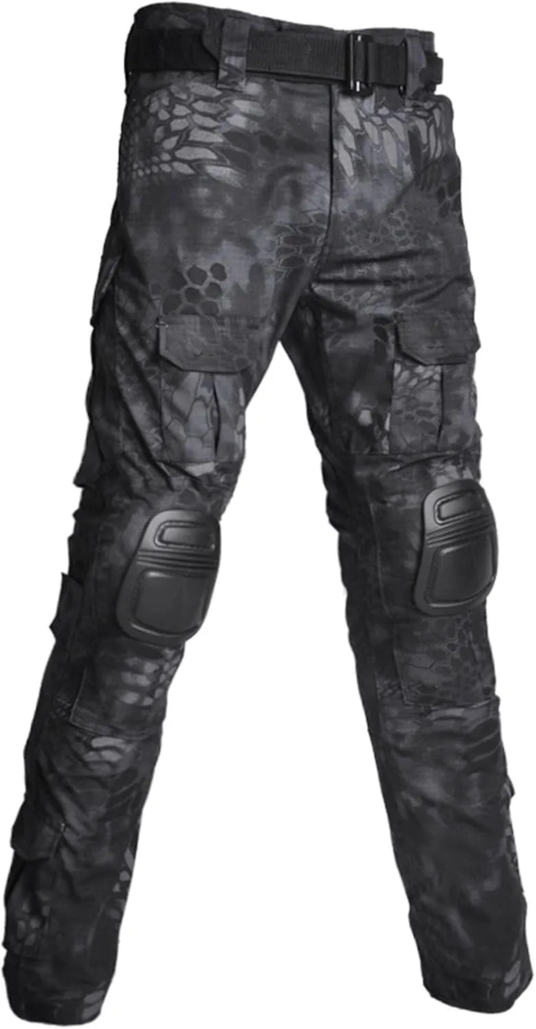 Men's Tactical Pants with Knee Pads Military Trousers Outdoor Hiking Pants Rip-Stop Camo Pants Water Resistant Pants