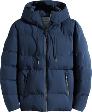 Mens Thicken Cotton Hooded Coat Big and Tall Winter Waterprpoof Puffer Windproof Hood Down Quilted Parka Jacket
