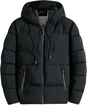 Mens Thicken Cotton Hooded Coat Big and Tall Winter Waterprpoof Puffer Windproof Hood Down Quilted Parka Jacket