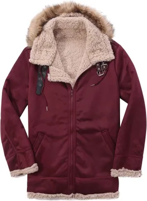 Mens Thickened Plush Warm Jackets Fashion Hood Sherpa Bomber Coat Heavyweight Fleece Lined Trench Coats with Pockets
