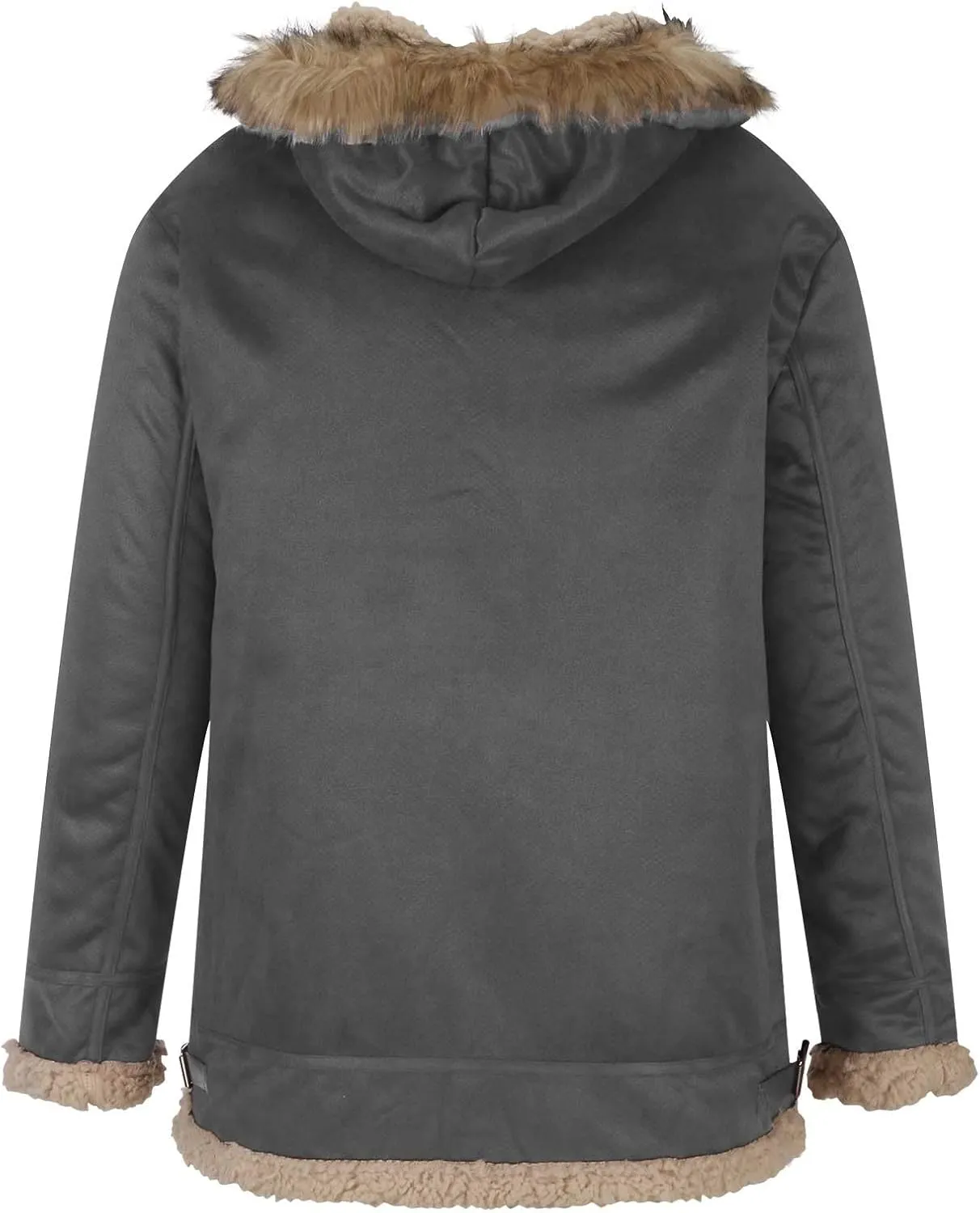 Mens Thickened Plush Warm Jackets Fashion Hood Sherpa Bomber Coat Heavyweight Fleece Lined Trench Coats with Pockets