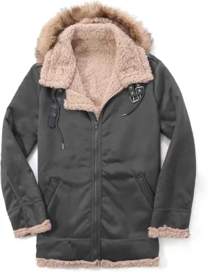 Mens Thickened Plush Warm Jackets Fashion Hood Sherpa Bomber Coat Heavyweight Fleece Lined Trench Coats with Pockets