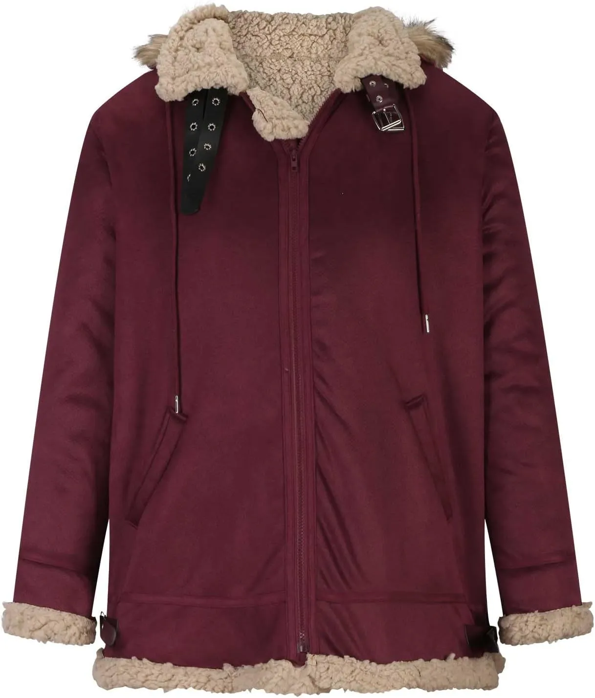 Mens Thickened Plush Warm Jackets Fashion Hood Sherpa Bomber Coat Heavyweight Fleece Lined Trench Coats with Pockets