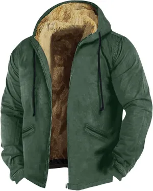 Mens Vintage Fleece Jacket Sherpa Lined Winter Coats Faux Tactical Jackets Casual Zipper Varsity Coat Plus Size