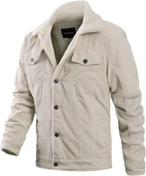 Men's Vintage Fleece Sherpa Lined Jacket Coat Corduroy Denim Trucker Jackets Lapel Button Down Thick Winter Coats