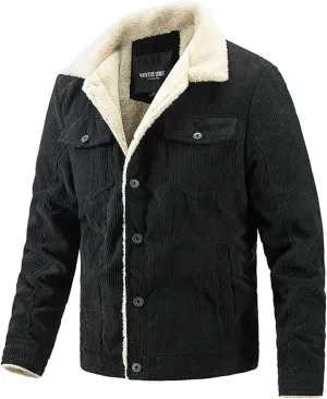 Men's Vintage Fleece Sherpa Lined Jacket Coat Corduroy Denim Trucker Jackets Lapel Button Down Thick Winter Coats