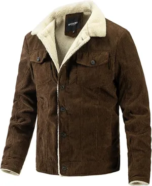 Men's Vintage Fleece Sherpa Lined Jacket Coat Corduroy Denim Trucker Jackets Lapel Button Down Thick Winter Coats