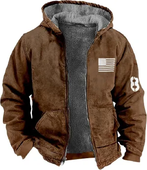 Mens Winter Coats With Hood Fleece Full Zip Coat Warm Heavy Windbreaker Casual Vintage Oversized Jacket