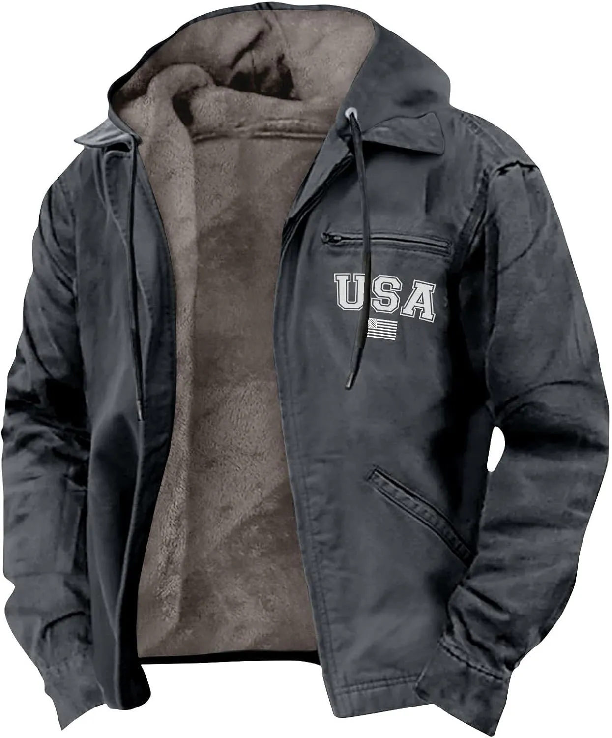 Men'S Winter Jacket Fleece Lined Sherpa Warm Jackets Casual Stylish Cargo Coats Jacket, S-8Xl