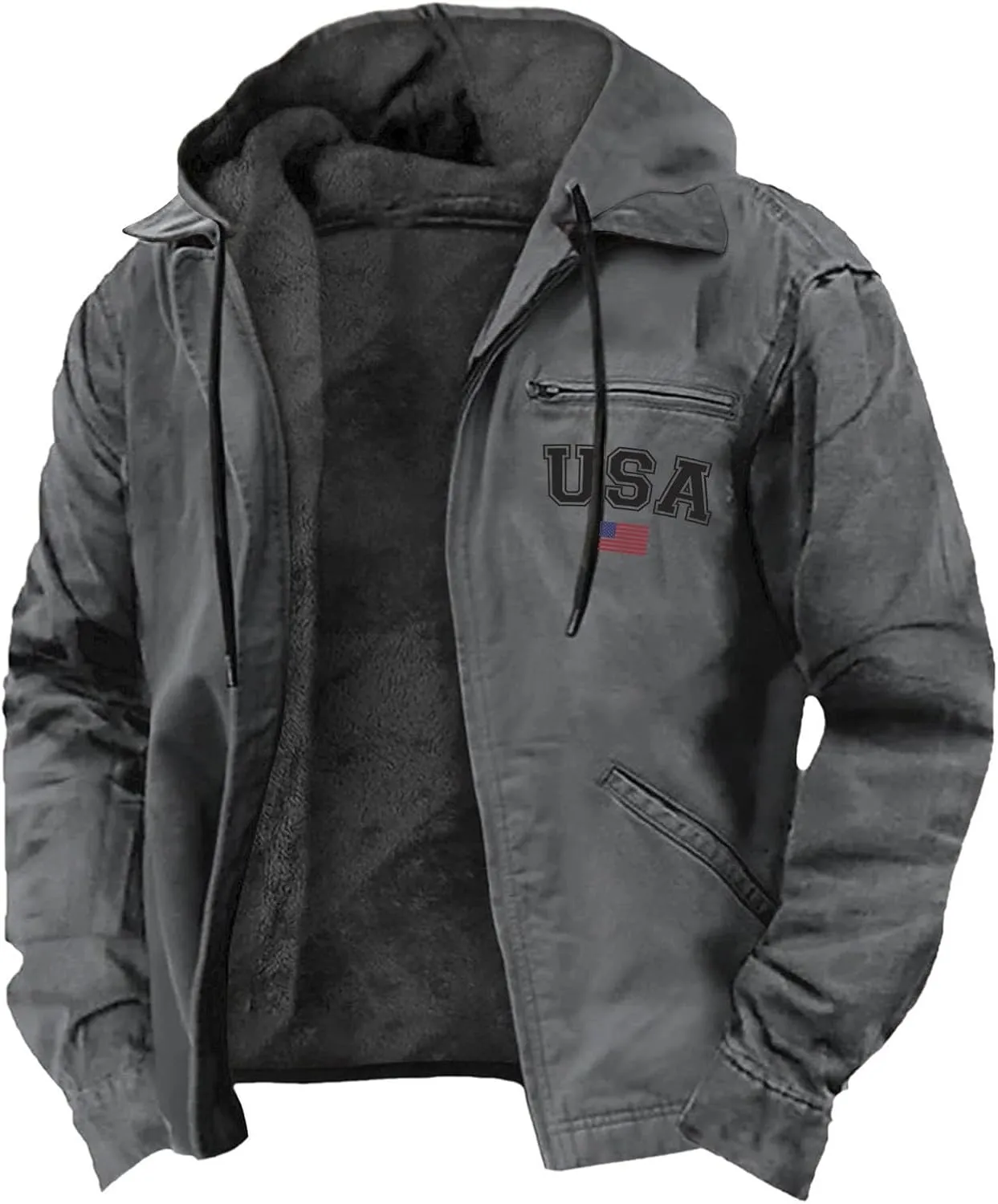 Men'S Winter Jacket Fleece Lined Sherpa Warm Jackets Casual Stylish Cargo Coats Jacket, S-8Xl