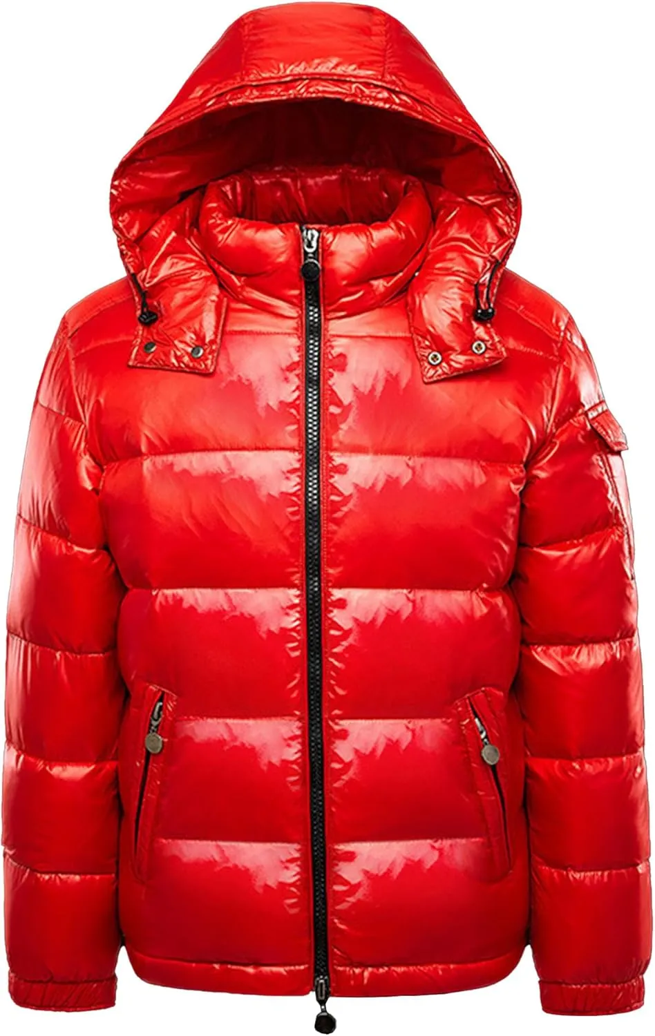 Men's Winter Shiny Puffer Jacket Waterproof Parka Outerwear Down Coat Full Zip Puffy with Hood Bomber Jackets