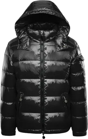 Men's Winter Shiny Puffer Jacket Waterproof Parka Outerwear Down Coat Full Zip Puffy with Hood Bomber Jackets