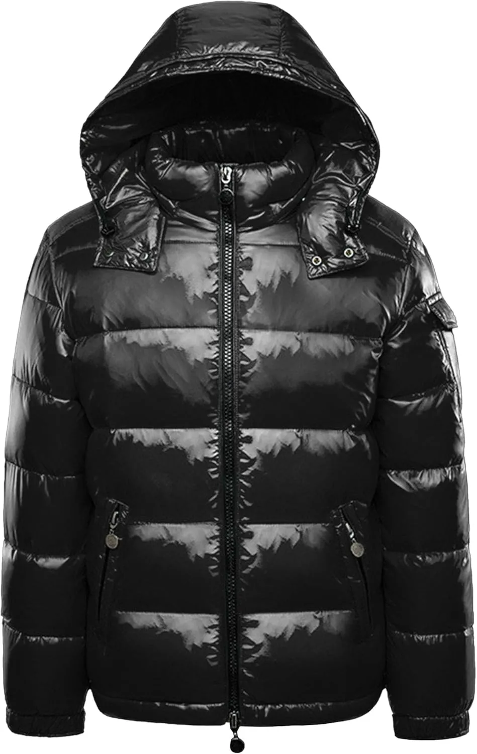 Men's Winter Shiny Puffer Jacket Waterproof Parka Outerwear Down Coat Full Zip Puffy with Hood Bomber Jackets