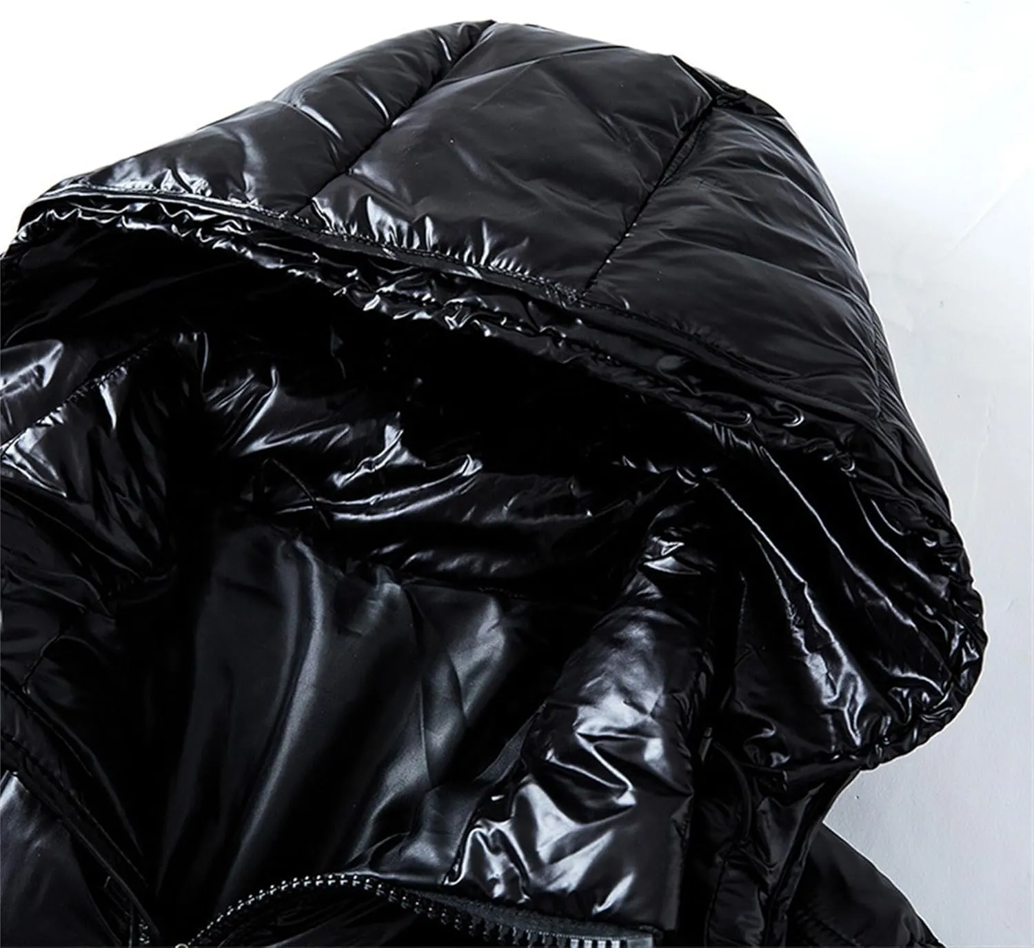 Men's Winter Shiny Puffer Jacket Waterproof Parka Outerwear Down Coat Full Zip Puffy with Hood Bomber Jackets