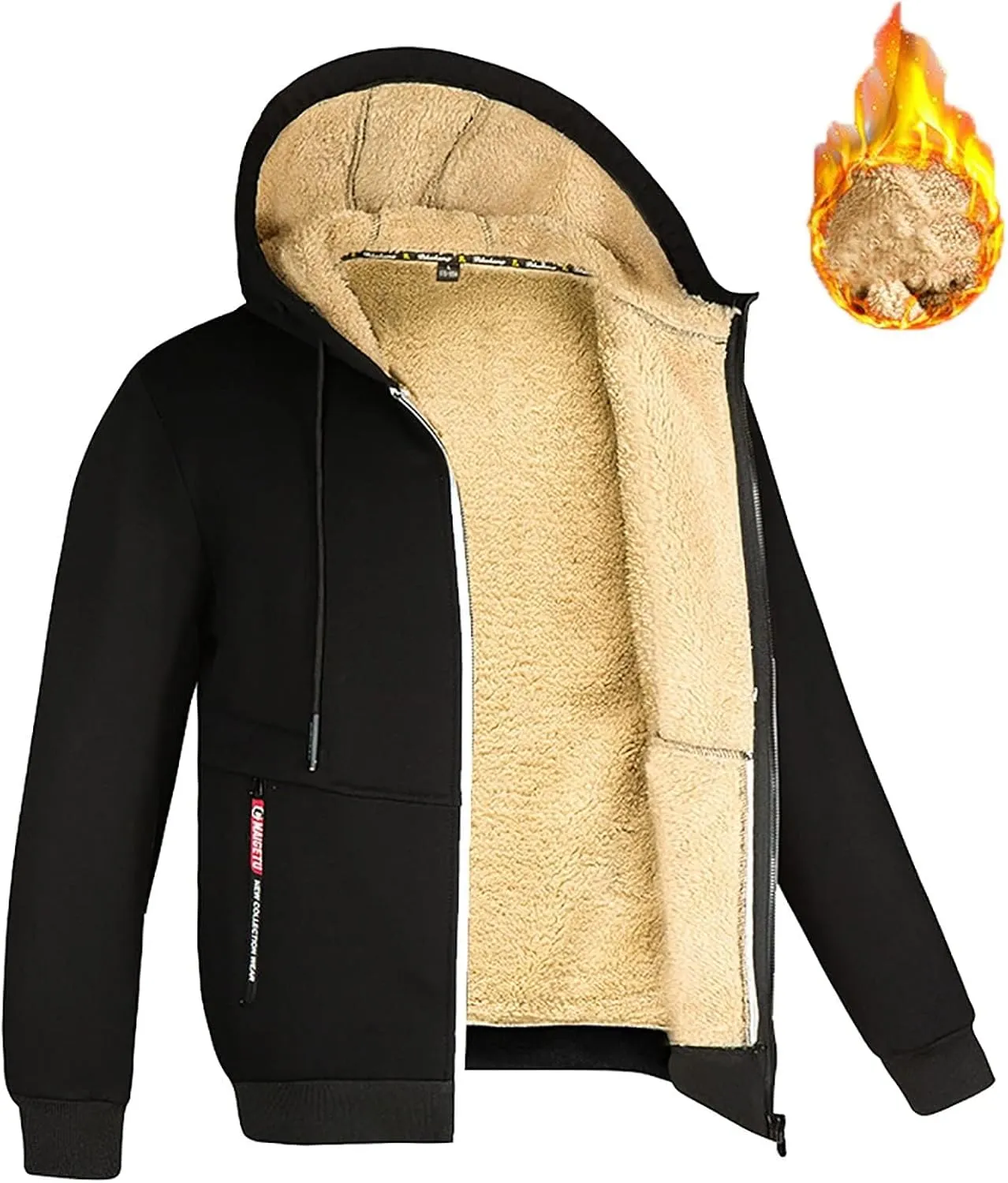 Men's Winter Warm Fleece Jackets Thick Sherpa Lined Zip up Hoodies Heavyweight Sweatshirt Coat with Pockets