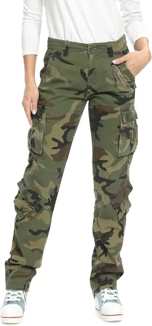 Mesinsefra Women's Cotton Casual Cargo Pants Military Army Tactical Combat Work Trousers with 8 Pockets
