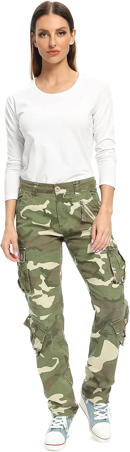 Mesinsefra Women's Cotton Casual Cargo Pants Military Army Tactical Combat Work Trousers with 8 Pockets