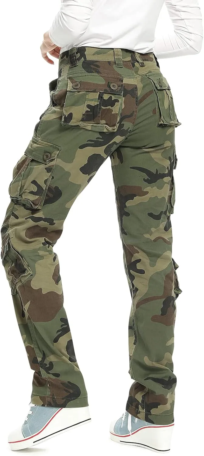 Mesinsefra Women's Cotton Casual Cargo Pants Military Army Tactical Combat Work Trousers with 8 Pockets