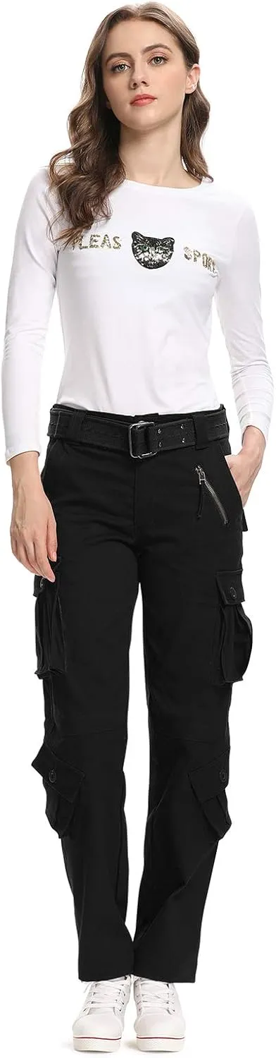 Mesinsefra Women's Cotton Casual Cargo Pants Military Army Tactical Combat Work Trousers with 8 Pockets