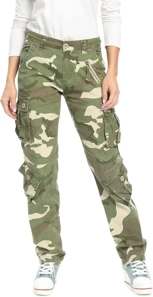 Mesinsefra Women's Cotton Casual Cargo Pants Military Army Tactical Combat Work Trousers with 8 Pockets