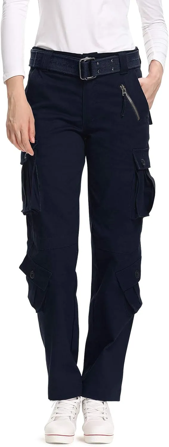 Mesinsefra Women's Cotton Casual Cargo Pants Military Army Tactical Combat Work Trousers with 8 Pockets