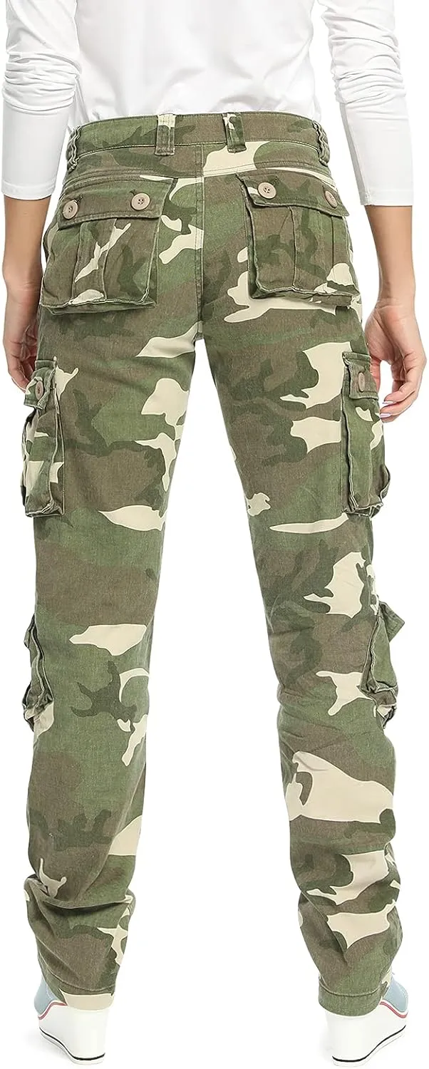 Mesinsefra Women's Cotton Casual Cargo Pants Military Army Tactical Combat Work Trousers with 8 Pockets