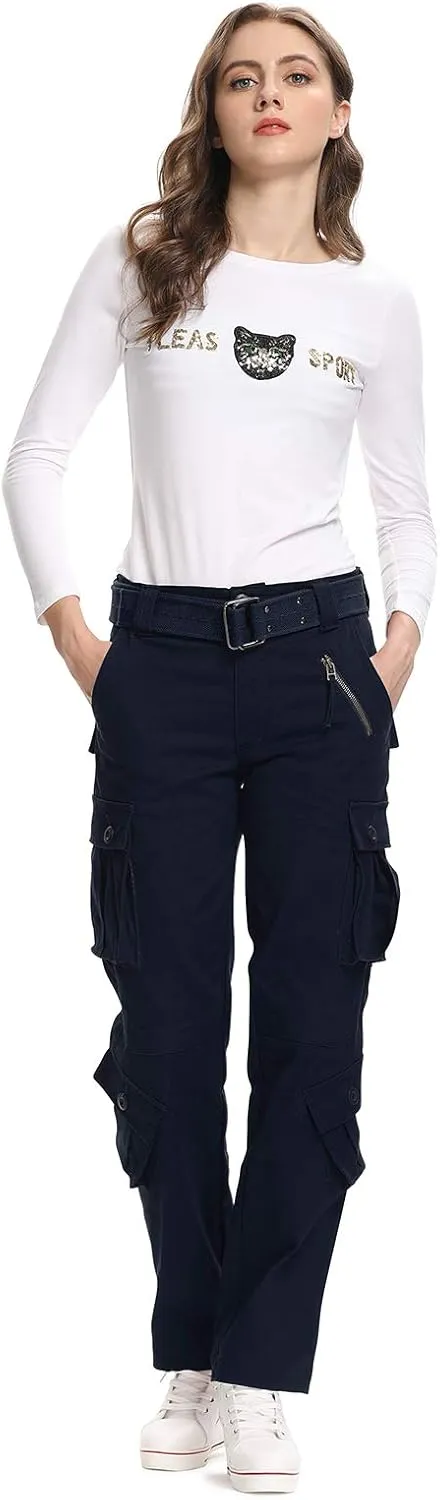 Mesinsefra Women's Cotton Casual Cargo Pants Military Army Tactical Combat Work Trousers with 8 Pockets