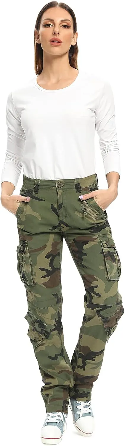 Mesinsefra Women's Cotton Casual Cargo Pants Military Army Tactical Combat Work Trousers with 8 Pockets