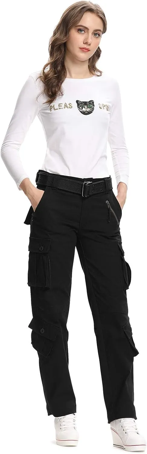 Mesinsefra Women's Cotton Casual Cargo Pants Military Army Tactical Combat Work Trousers with 8 Pockets