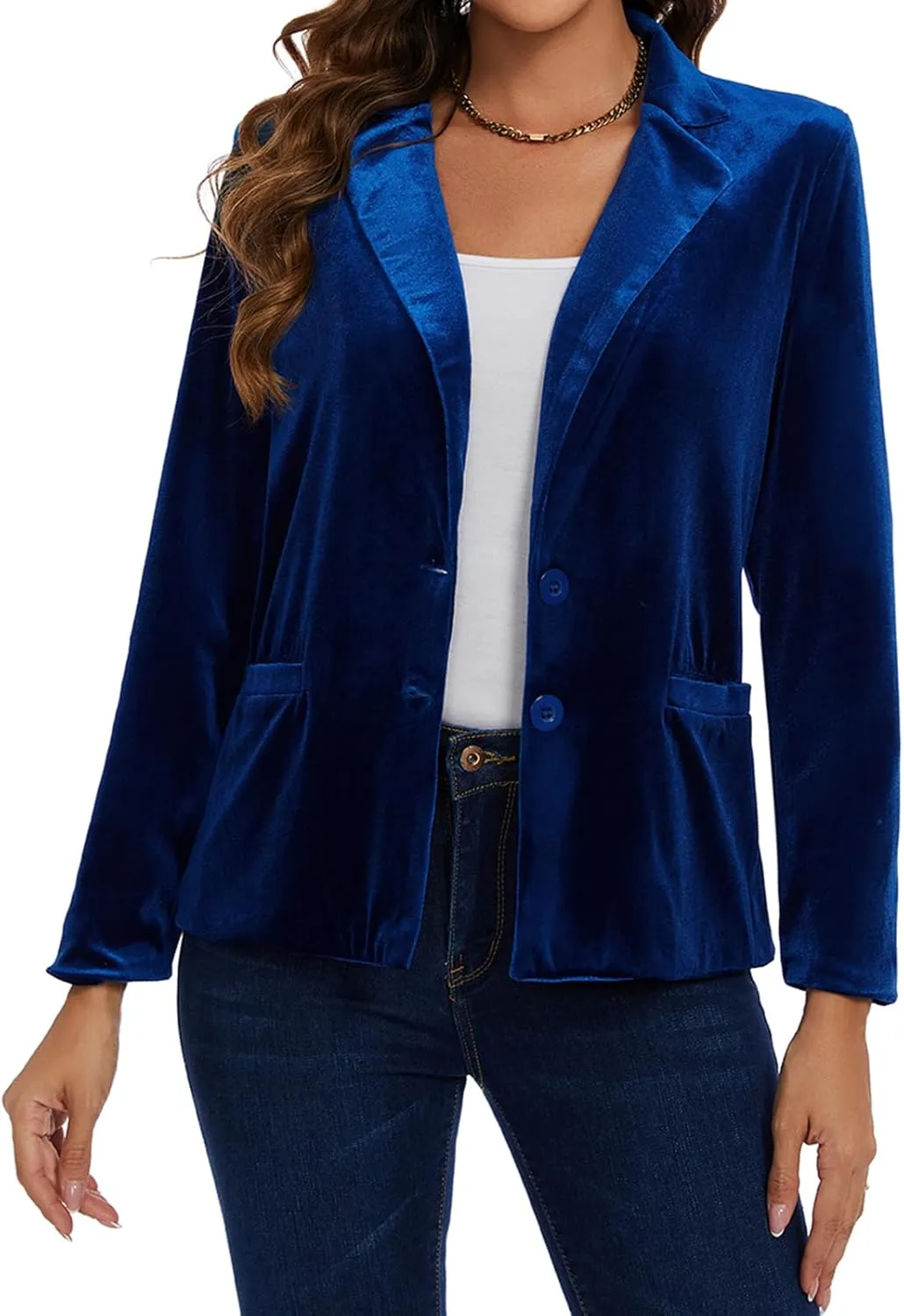 MINTLIMIT Velvet Blazer for Women Casual Work Office Long Sleeve Notched Lapel Button Blazer Jacket with Pockets Outerwear