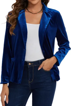 MINTLIMIT Velvet Blazer for Women Casual Work Office Long Sleeve Notched Lapel Button Blazer Jacket with Pockets Outerwear