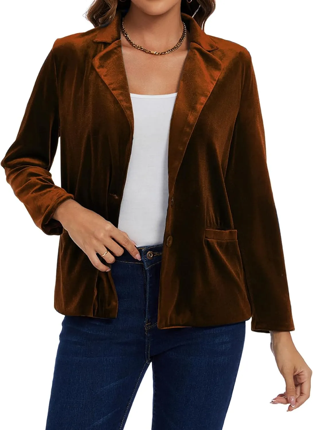 MINTLIMIT Velvet Blazer for Women Casual Work Office Long Sleeve Notched Lapel Button Blazer Jacket with Pockets Outerwear