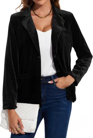 MINTLIMIT Velvet Blazer for Women Casual Work Office Long Sleeve Notched Lapel Button Blazer Jacket with Pockets Outerwear