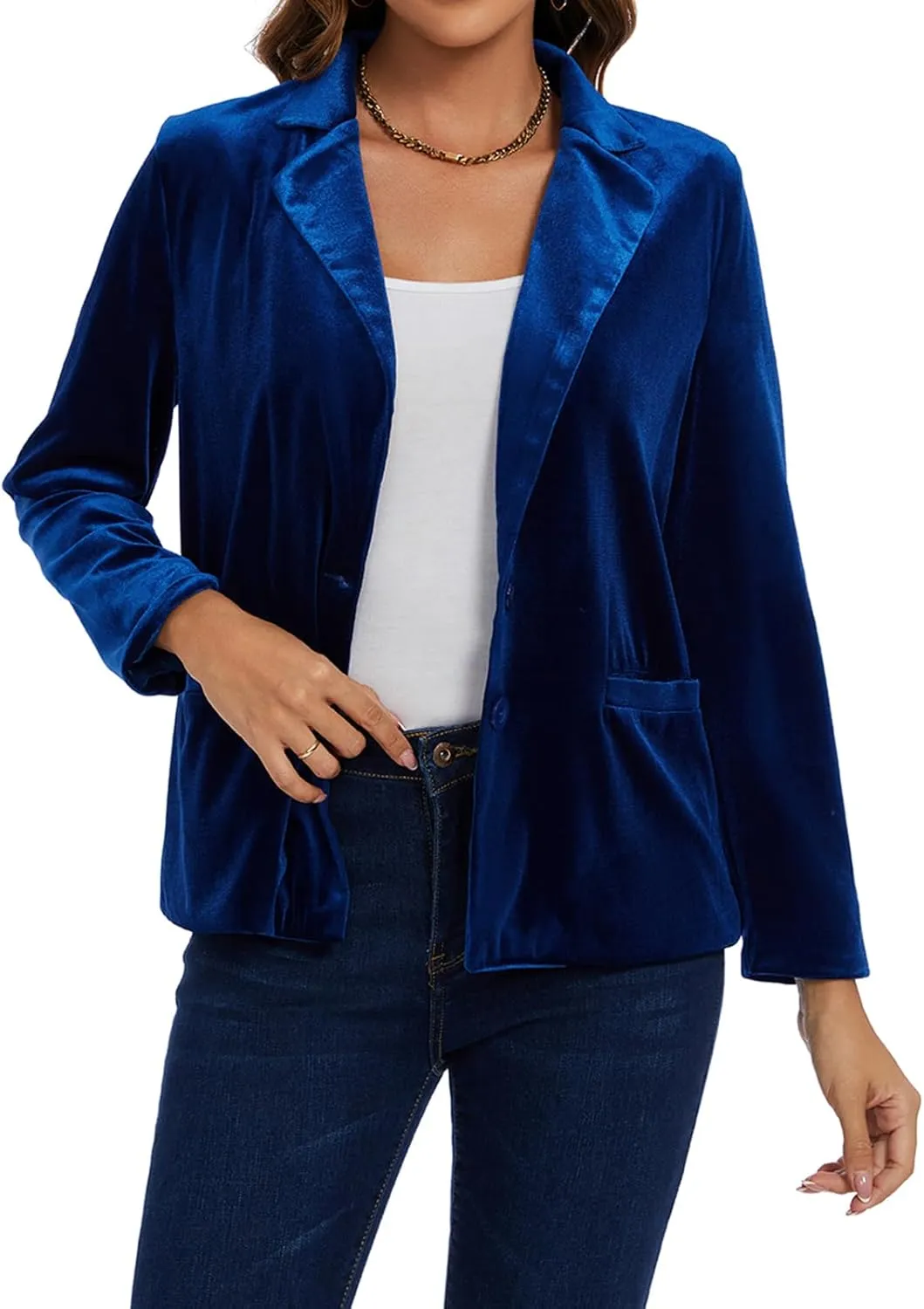 MINTLIMIT Velvet Blazer for Women Casual Work Office Long Sleeve Notched Lapel Button Blazer Jacket with Pockets Outerwear