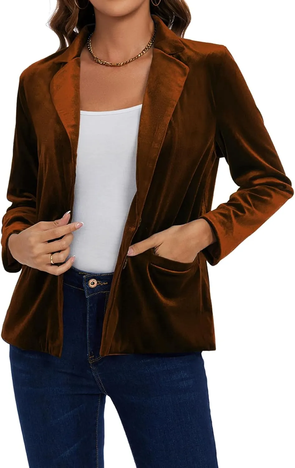 MINTLIMIT Velvet Blazer for Women Casual Work Office Long Sleeve Notched Lapel Button Blazer Jacket with Pockets Outerwear