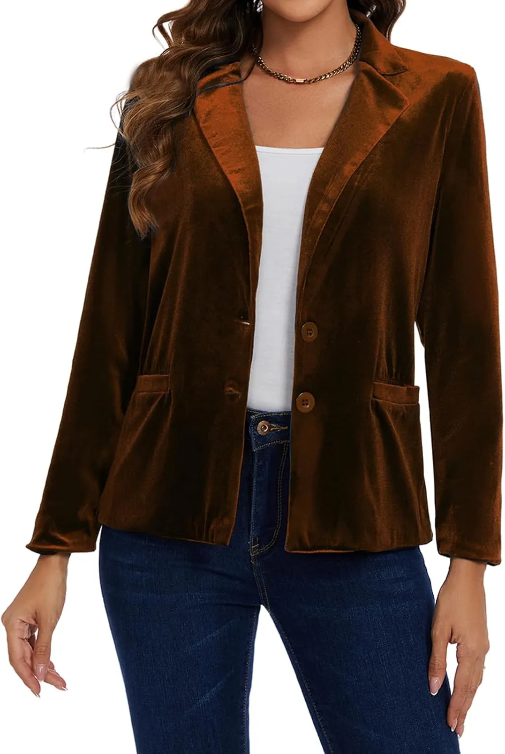 MINTLIMIT Velvet Blazer for Women Casual Work Office Long Sleeve Notched Lapel Button Blazer Jacket with Pockets Outerwear