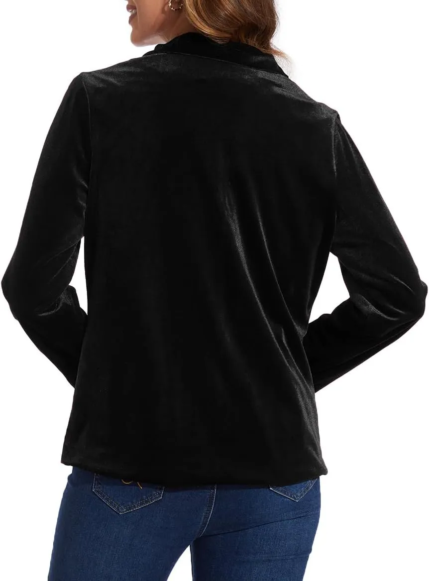 MINTLIMIT Velvet Blazer for Women Casual Work Office Long Sleeve Notched Lapel Button Blazer Jacket with Pockets Outerwear