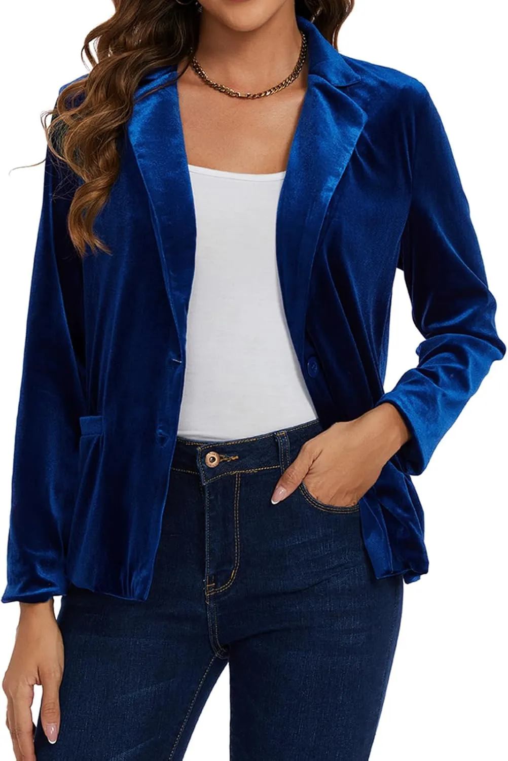 MINTLIMIT Velvet Blazer for Women Casual Work Office Long Sleeve Notched Lapel Button Blazer Jacket with Pockets Outerwear