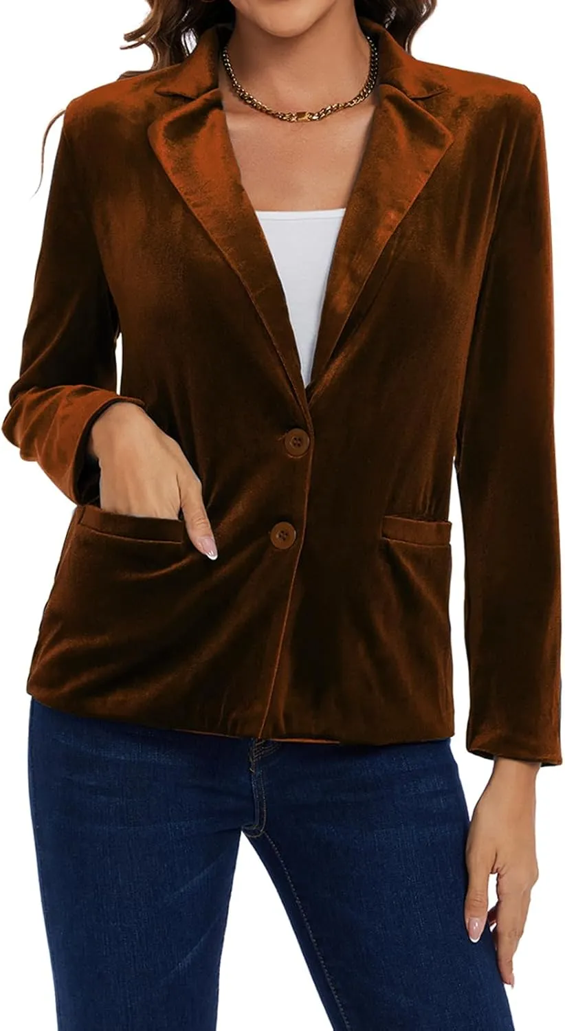 MINTLIMIT Velvet Blazer for Women Casual Work Office Long Sleeve Notched Lapel Button Blazer Jacket with Pockets Outerwear