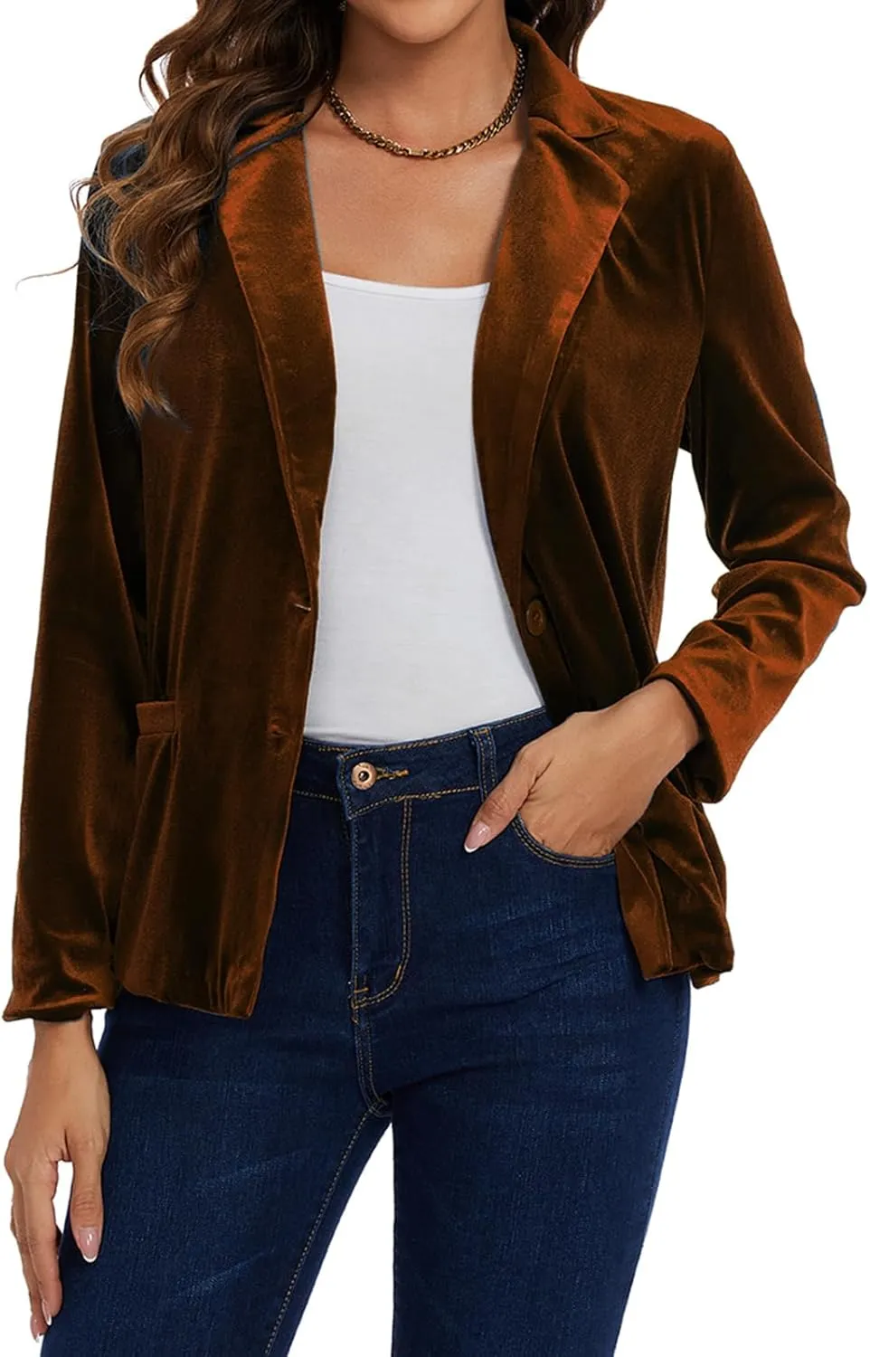 MINTLIMIT Velvet Blazer for Women Casual Work Office Long Sleeve Notched Lapel Button Blazer Jacket with Pockets Outerwear