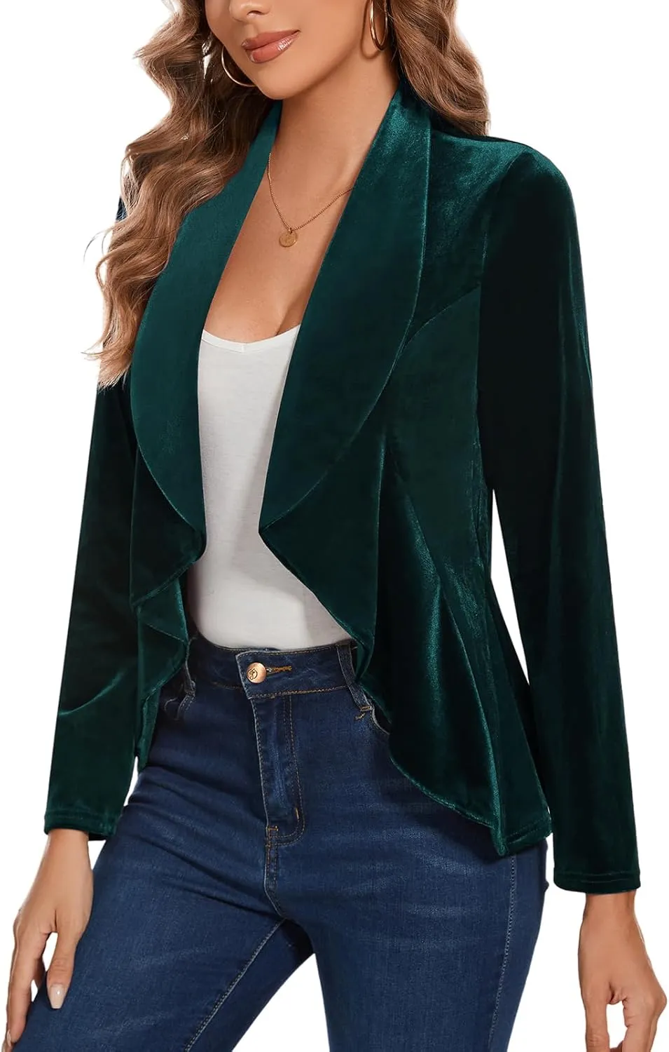MINTLIMIT Velvet Blazers for Women Casual Work Office Long Sleeve Open Front Cardigan Ruffle Suit Jacket Coat Blazer
